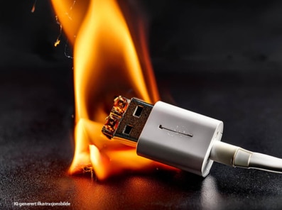 KI generert illustrasjon av brannfarlig USB lader